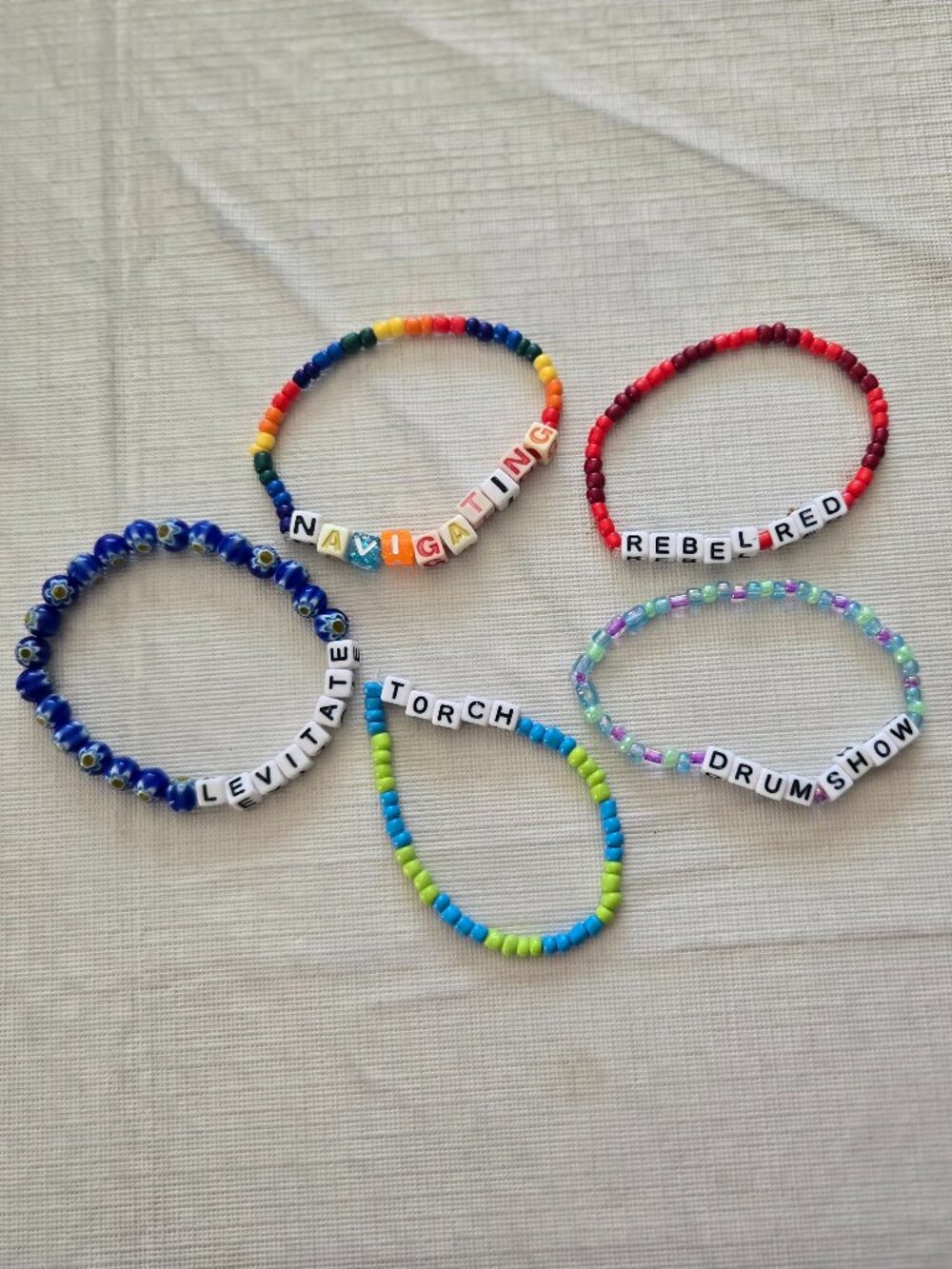 Handmade Twenty One Pilots seed beaded bracelets, set of 5 (#36)